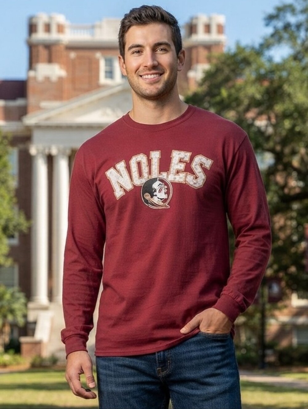 Gildan Maroon Florida State FSU Seminoles Noles Long Sleeve Tee Size Large
